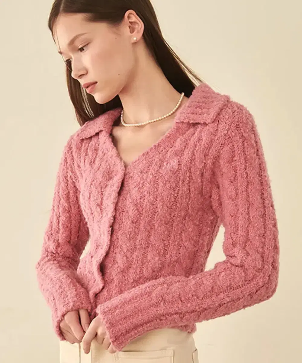 론론 Boucle Alpaca Knit Cardigan Pink